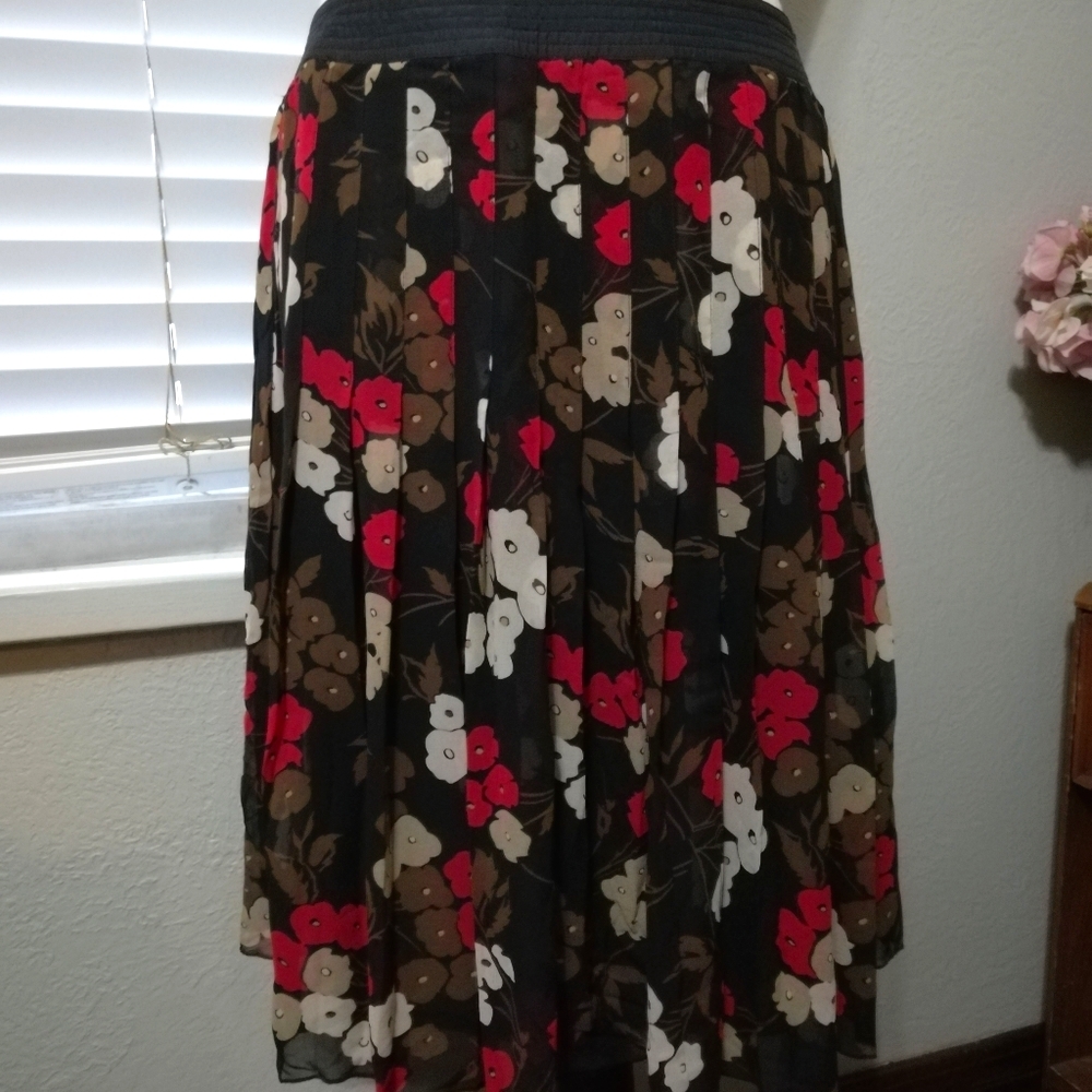 Fall Flower Pleated Midi Skirt